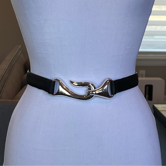 Chico's Accessories - Chico’s Black & Silver Leather Adjustable Belt S/M 22-37” Waist Captain Hook